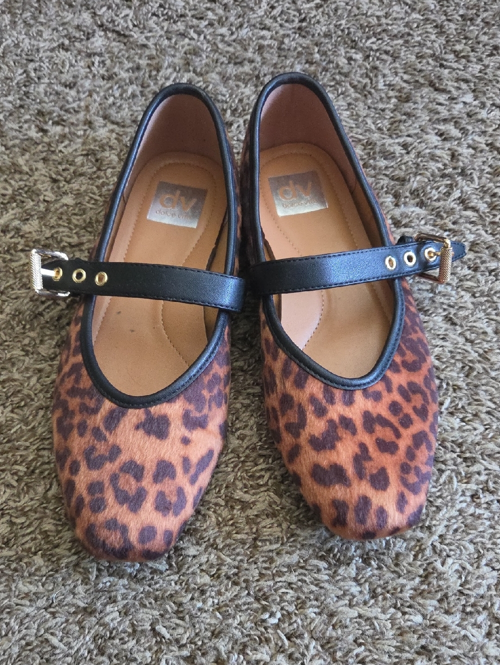 DV by Dolce Vita Leopard Print Mary Jane Flats with Black Strap